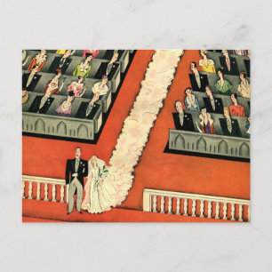 Cartão Postal De Anúncio Recém-Casados Art Déco Vintage, Mudança de Endereç