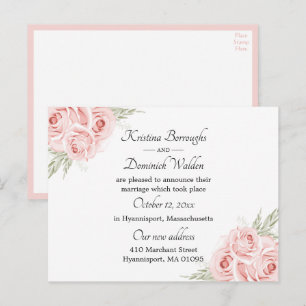Cartão Postal De Anúncio Recem casados Floral Rosa Elegante Anno
