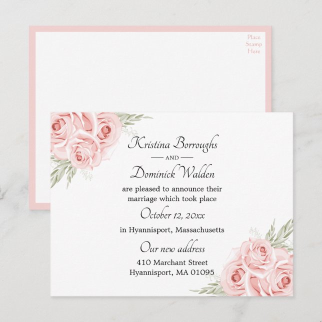 Cartão Postal De Anúncio Recem casados Floral Rosa-Rosa Elegante Anno (Frente/Verso)