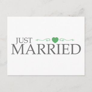 Cartão Postal De Anúncio Recem casados (Rolagem de Coração Verde)