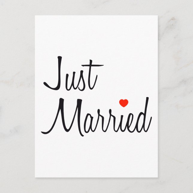 Cartão Postal De Anúncio Recem casados (Script Com Coração Vermelho) (Frente)