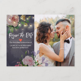 Cartão Postal De Anúncio Recoloque a foto de adiamento do casamento com a F