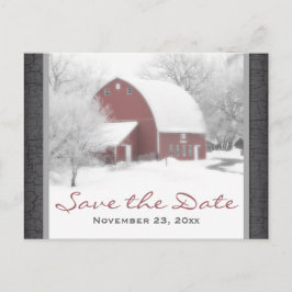 Cartão Postal De Anúncio Red Barn no Casamento no inverno Salve a Posta de 