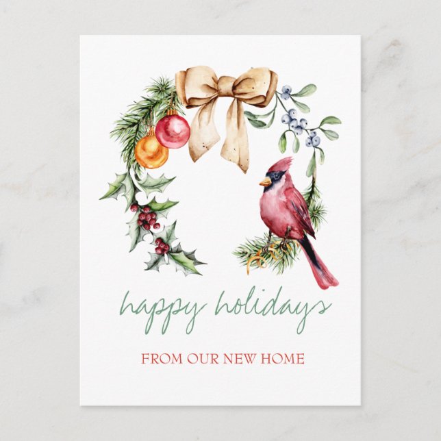 Cartão Postal De Anúncio Red Cardinal Holly Berry Holiday (Frente)