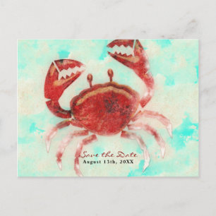 Cartão Postal De Anúncio Red Crab Elegant Beach Noivado Salvar a Data