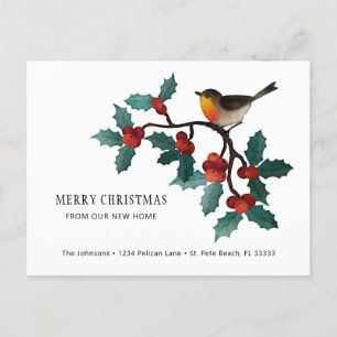 Cartão Postal De Anúncio Red Holly Berries Winter Bird Holiday Moving