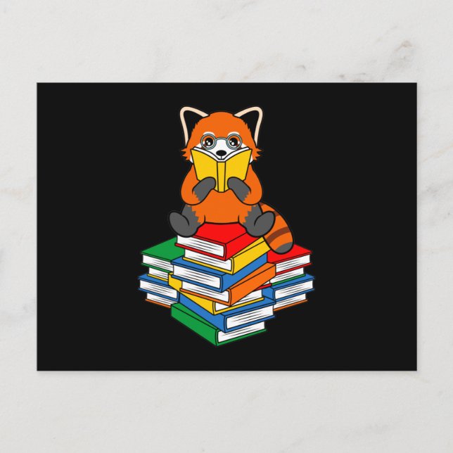 Cartão Postal De Anúncio Red Panda Lendo Livros Pet Animal Pandas Lov (Frente)