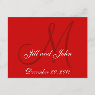 Cartão Postal De Anúncio Red Save the Date Custom Monograma Postcards