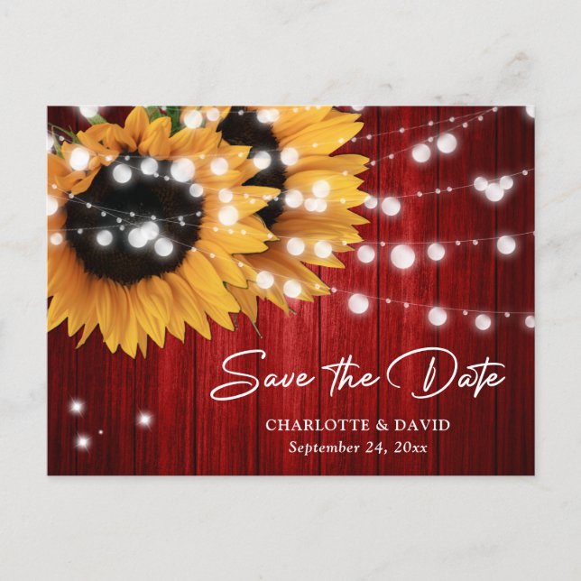 Cartão Postal De Anúncio Red Sunflower Wedding Save The Date Postcard (Frente)