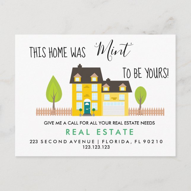 Cartão Postal De Anúncio remessa de casas da casa de moeda imobiliária anún (Frente)