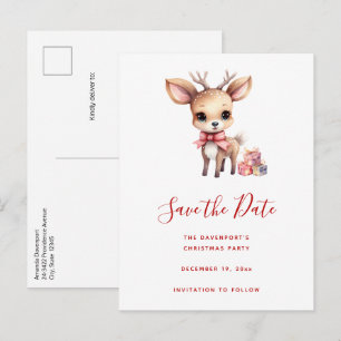 Cartão Postal De Anúncio Rena de Natal fofa com presentes de Natal