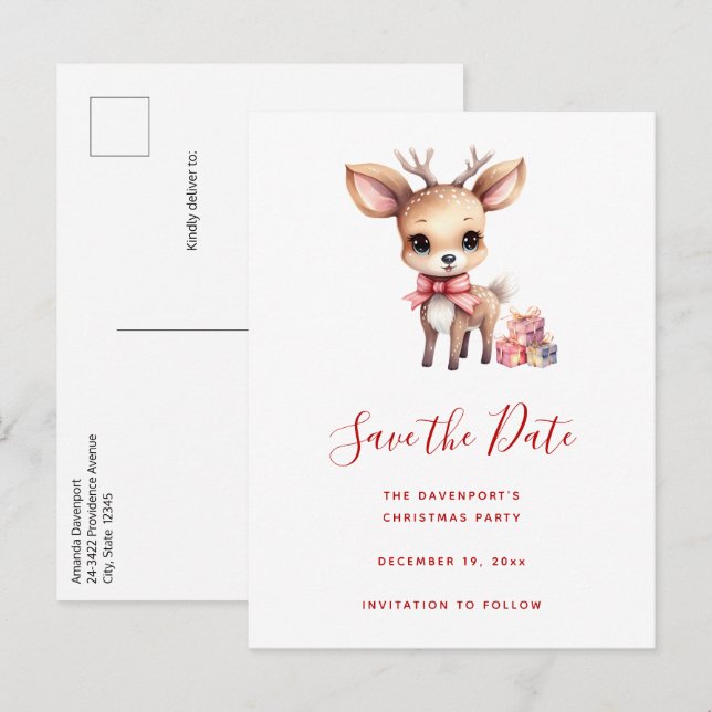 Cartão Postal De Anúncio Rena de Natal fofa com presentes de Natal (Frente/Verso)