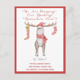 Cartão Postal De Anúncio Rena de Natal Nós nos Mudamos Mudança de Feriado