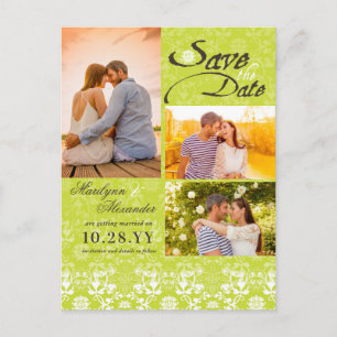 Cartão Postal De Anúncio Renda Damask Vintage Verde Lima Foto Save The Date