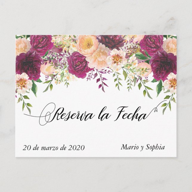 Cartão Postal De Anúncio Reserva La Fecha Salve A Data La Flor Rosa (Frente)