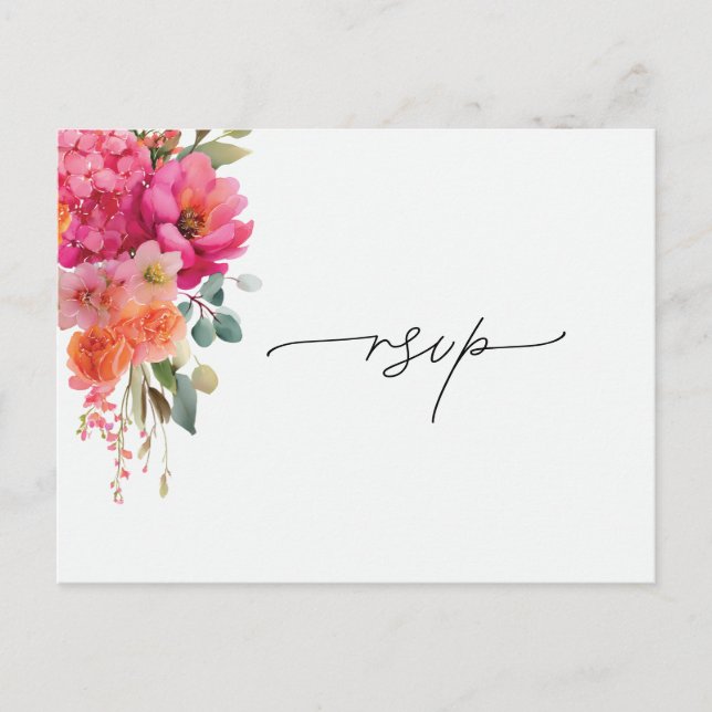 Cartão Postal De Anúncio Resposta RSVP Floral Aquarela (Frente)