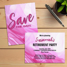 Cartão Postal De Anúncio Retirement Party Save The Date Pink Abstract