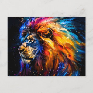 Cartão Postal De Anúncio Retrato Abstrato de Leão da Vida Selvagem Cósmica