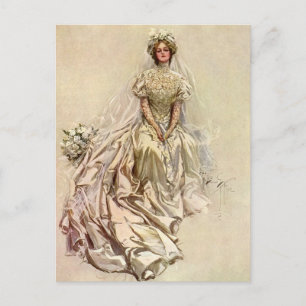 Cartão Postal De Anúncio Retrato de Noiva de Casamento Vintage para Salvar