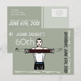 Cartão Postal De Anúncio Retro Bodybuilding 60º aniversário Salve a data