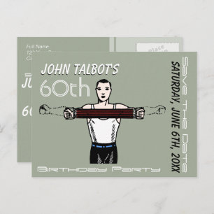 Cartão Postal De Anúncio Retro Bodybuilding 60º aniversário Salve a data