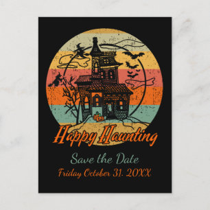 Cartão Postal De Anúncio Retro Halloween Feliz Caça Casa Assombrada