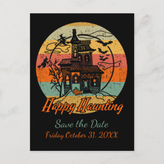 Cartão Postal De Anúncio Retro Halloween Feliz Caça Casa Assombrada