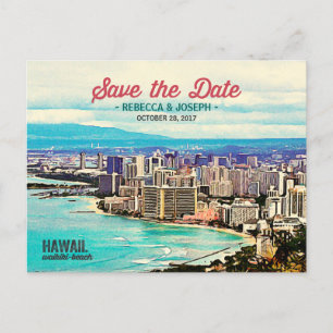 Cartão Postal De Anúncio Retro Hawaii Waikiki Beach Foto para salvar a data