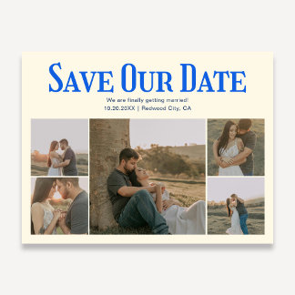 Cartão Postal De Anúncio Retro Photo Yellow Blue Wedding Save The Date