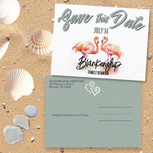 Cartão Postal De Anúncio Reunião da Família Tropical Flamingos Salvar Data