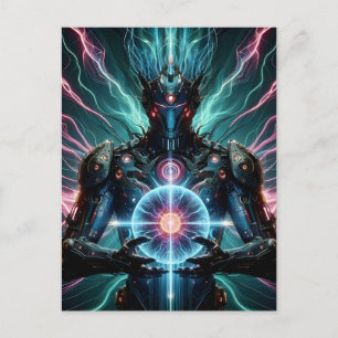 Cartão Postal De Anúncio Robô Futurista Núcleo Cósmico Cyberpunk