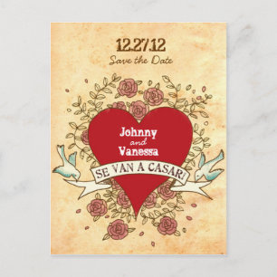 Cartão Postal De Anúncio Rock 'n' Roll Wedding (Espanhol) Salvar a Data