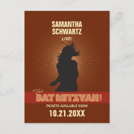 Cartão Postal De Anúncio Rock Star Bat Mitzvah Save the Date em Marrom