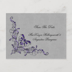 Cartão Postal De Anúncio Rolos de Roxo e Prata Save The Date