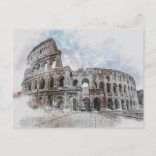 Cartão Postal De Anúncio Roma Itália Colosseum Viagem Art Vintage