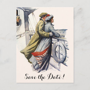 Cartão Postal De Anúncio Romance em Cruzeiro de Navio Antigo, Casamento Sal