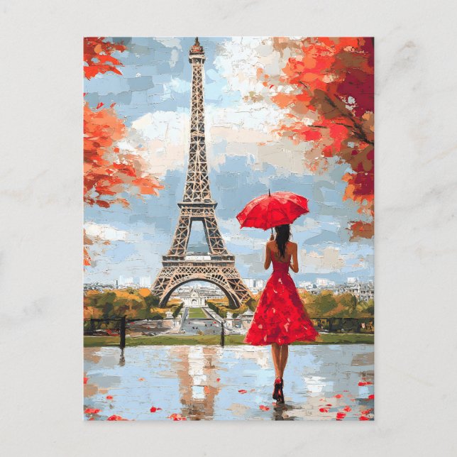 Cartão Postal De Anúncio Romance Ventoso Caminhada Chique em Paris (Frente)