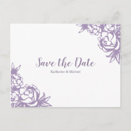 Cartão Postal De Anúncio Românticas Peônias Lavanda Noivado Save the Date