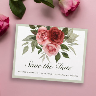 Cartão Postal De Anúncio Romântico Aquarela Rosa Vermelhas Rosas Salve A Da