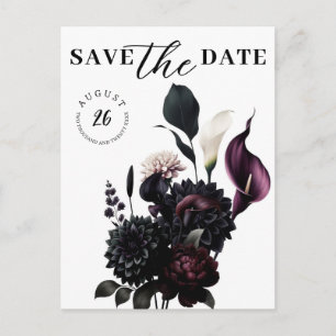 Cartão Postal De Anúncio Romântico Floral Sombrio Casamento Data de Salvata