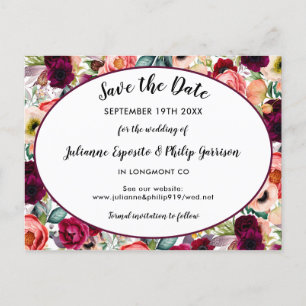 Cartão Postal De Anúncio Romântico Jardim Floral Casamento Salve a Data