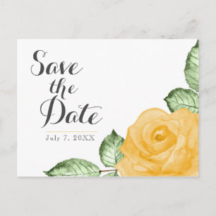 Cartão Postal De Anúncio Rosa Amarela Elegante Floral Casamento Salve a Dat