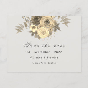 Cartão Postal De Anúncio Rosa amarela salvar a data elegante casamento