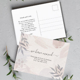 Cartão Postal De Anúncio Rosa Cinza Boho Botânico Aquarela Móvel 