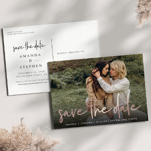 Cartão Postal De Anúncio Rosa de Esboço Casual   Foto Casamento Salvar a Da