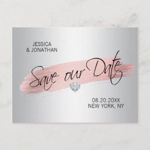 Cartão Postal De Anúncio Rosa de Silver Gold Foil Casamento SALVE NOSSA DAT
