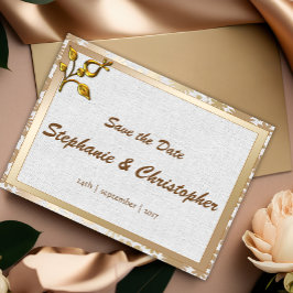 Cartão Postal De Anúncio Rosa Dourado Floral e Linen Wedding