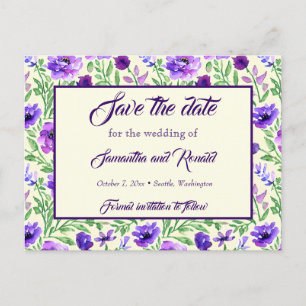 Cartão Postal De Anúncio Rosa e Verde Floral Casamento Salve a data