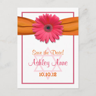 Cartão Postal De Anúncio Rosa Gerber Daisy Bat Mitzvah Save the Date