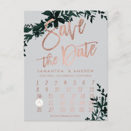 Cartão Postal De Anúncio Rosa ouro floral verde cinza calendário guarde a d